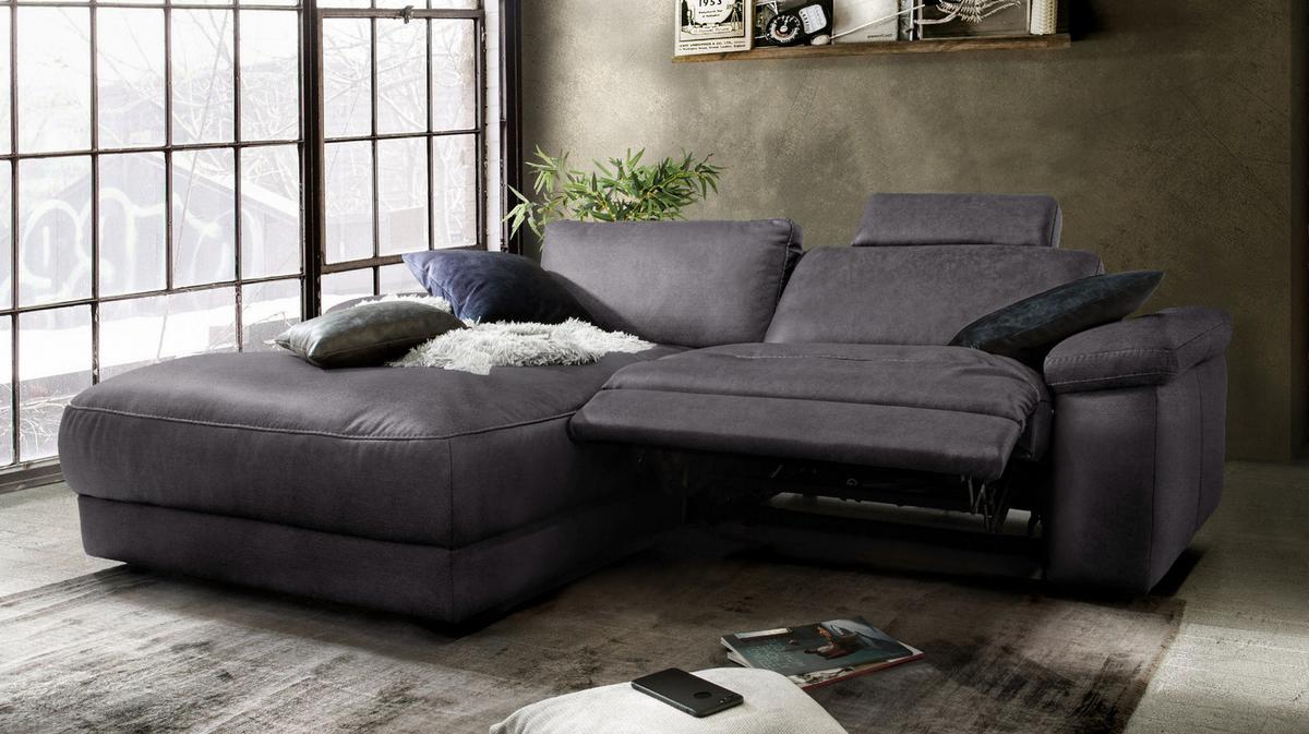 ECKSOFA MOTORISCHER RELAXFUNKTION LOLA Schwarz Webstoff Relaxfunktion - Schwarz, Textil (233/178cm) - KAWOLA