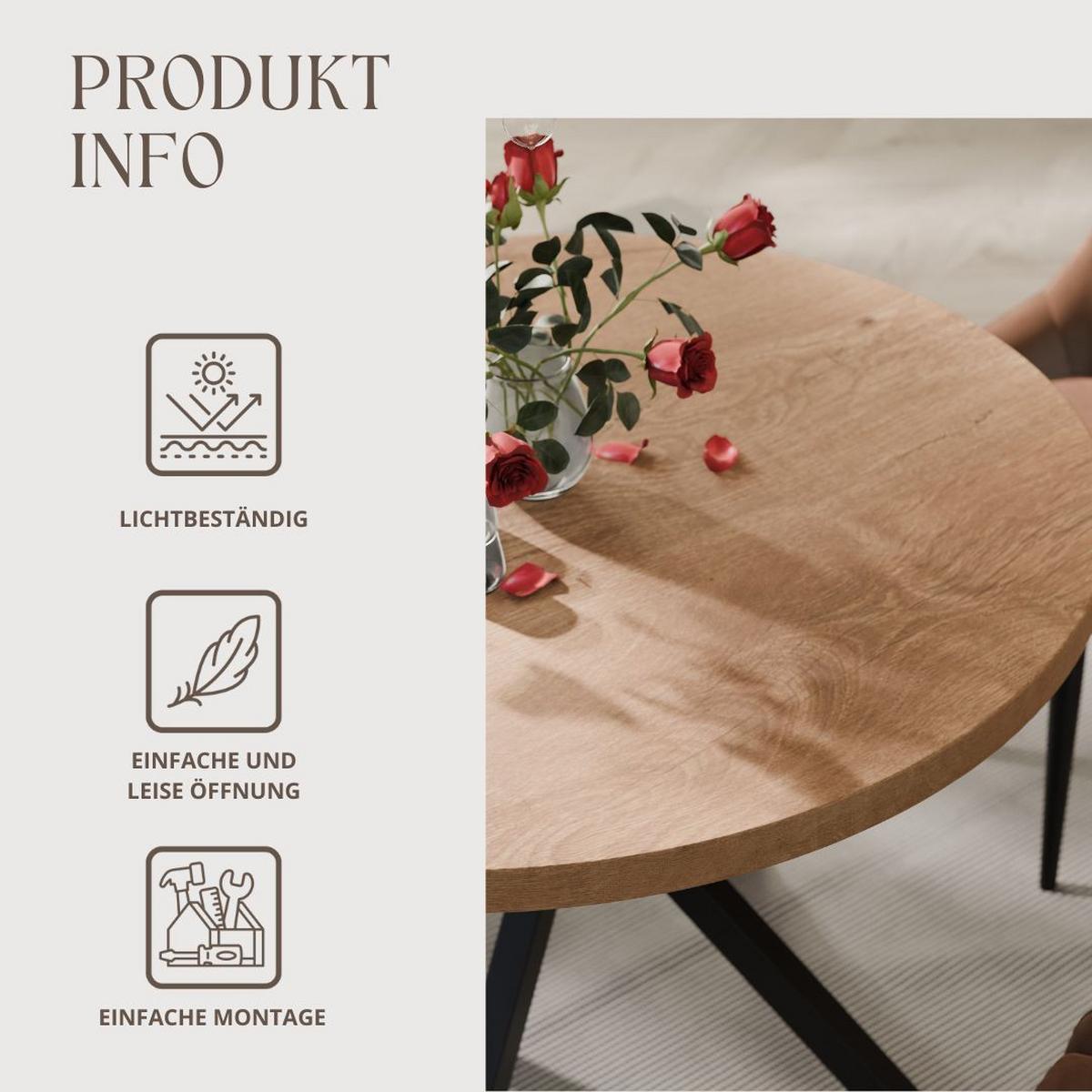 AUSZIEHTISCH MILTON 120-196/76 cm mit Metallgestell, Schwarz / Lefkas-Eiche - Schwarz/Eiche San Remo, Holzwerkstoff/Metall (120/120/76cm) - Idohome