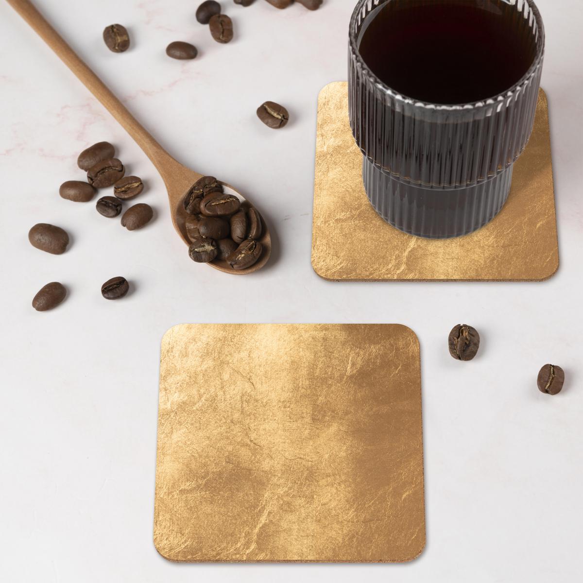 GLASUNTERSETZER 6er-Set Licht fällt auf eine goldene Wand Getränkeuntersetzer 10x10 cm - Goldfarben, Naturmaterialien (10/0.2cm) - MuchoWow