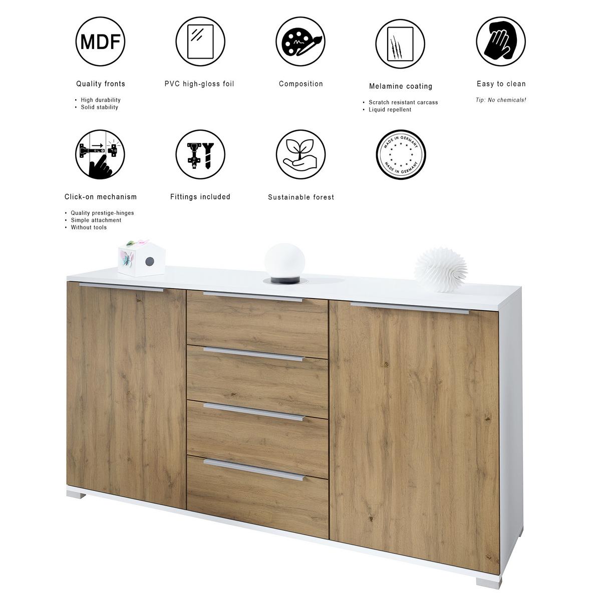 SIDEBOARD Linio Anthrazit matt - Dunkelgrau, Holzwerkstoff (138.5/75.5/35cm) - Vladon
