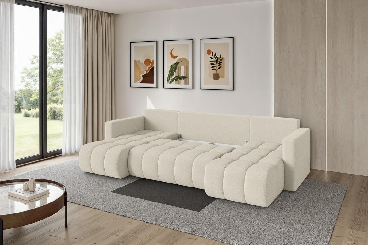 WOHNLANDSCHAFT mit Schlaffunktion und Bettkasten GARD-U 300x146x85 Beige Bouclé - Sandfarben/Beige, Holzwerkstoff/Kunststoff (300/85/146cm) - ALTDECOR