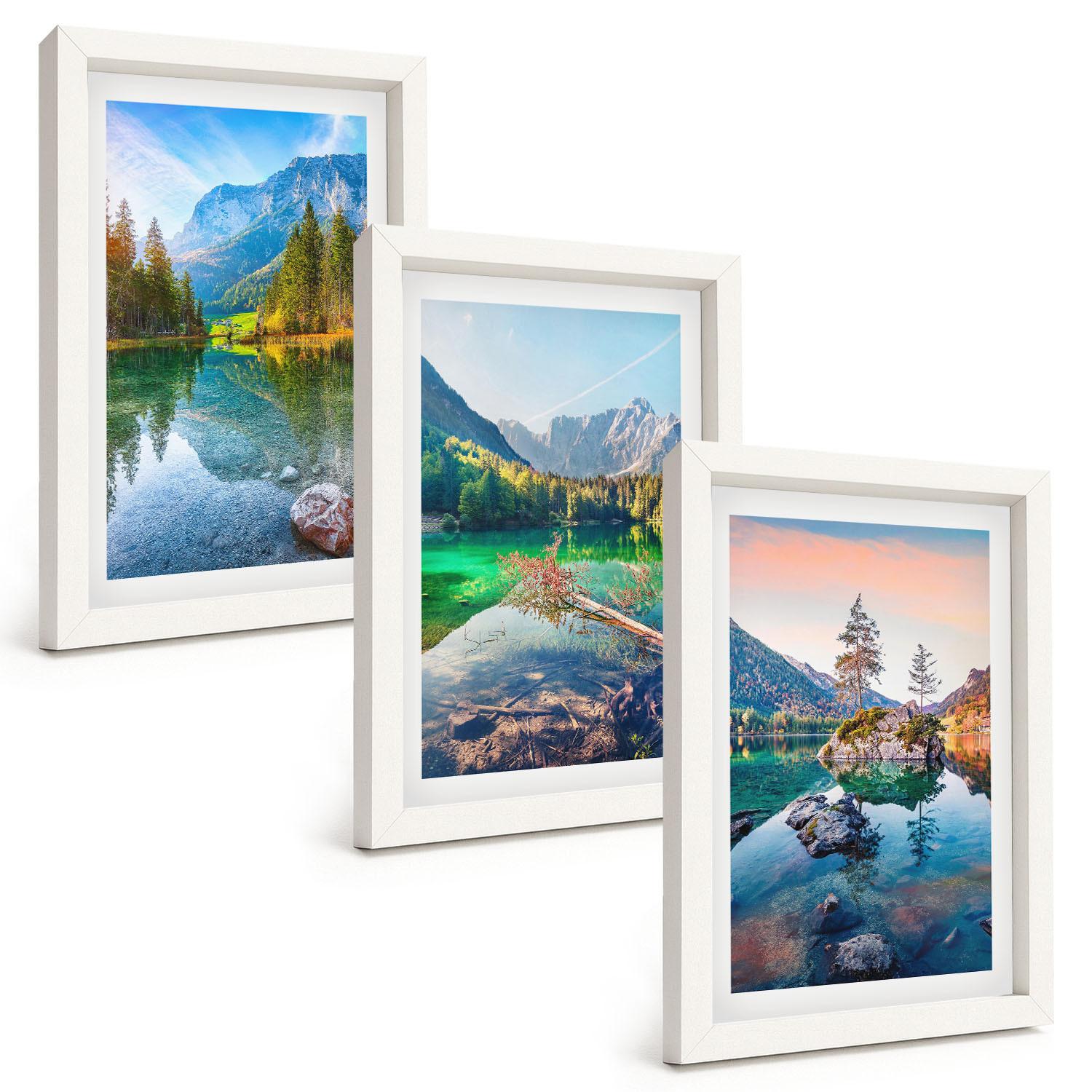 BILDER SET 3er Set - 20x30 cm Weißer Rahmen - Naturlandschaft der Bergseen - Weiß, Kunststoff (20/30cm) - TULUP