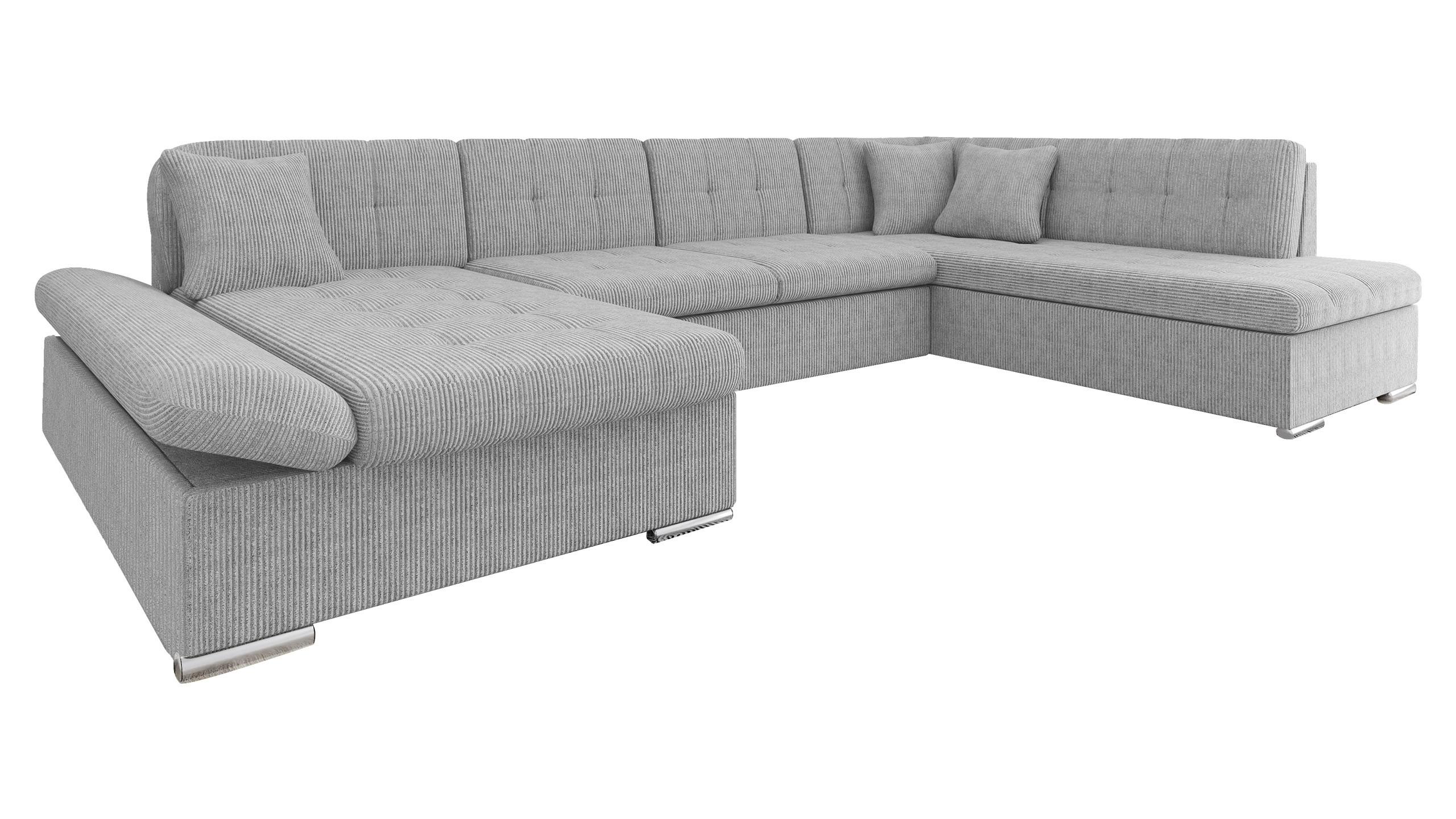 WOHNLANDSCHAFT Bergen Cord, Seite: Links - Silberfarben/Hellgrau, Holz/Textil (345/76/205cm) - MIRJAN24