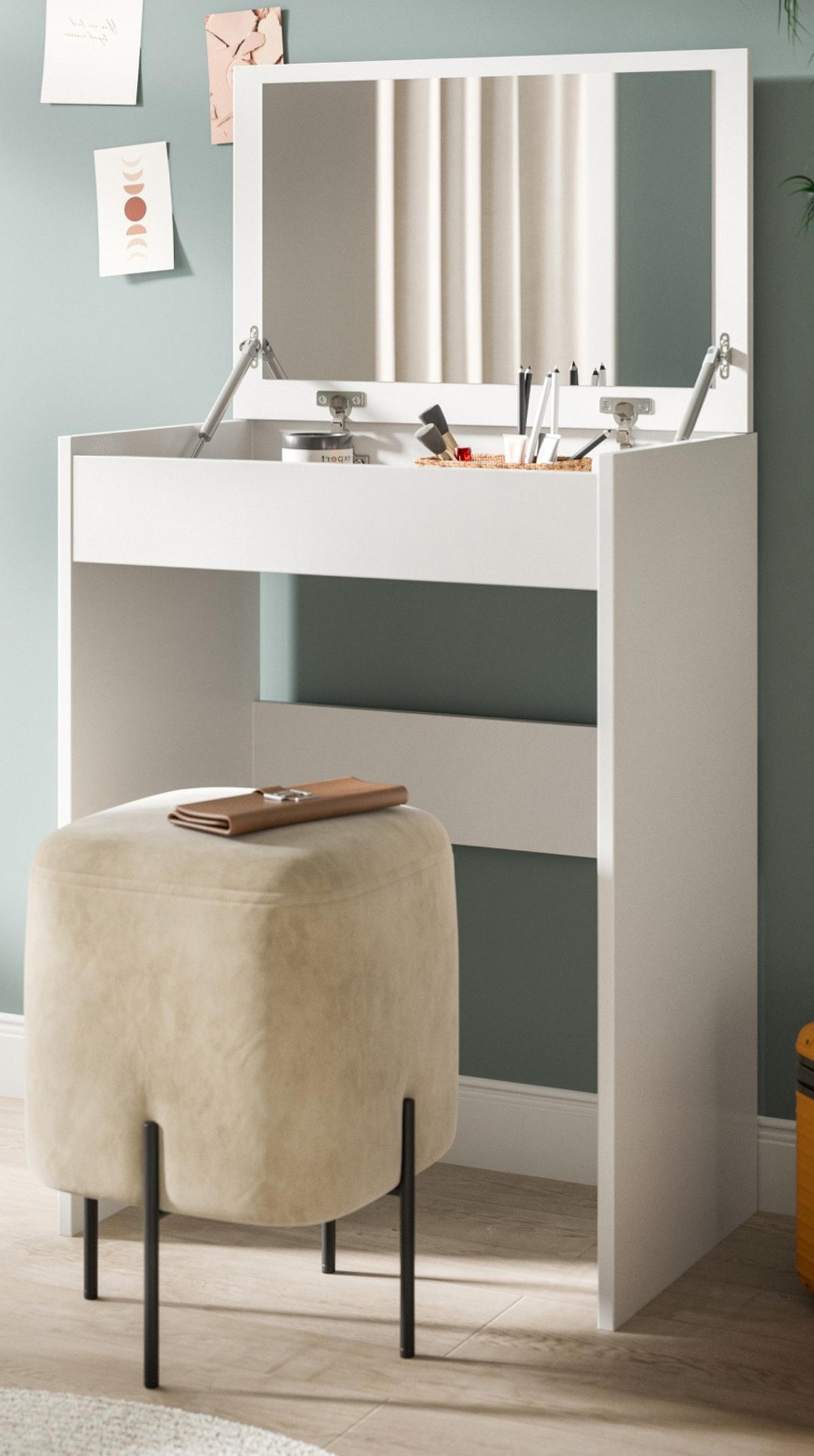 SCHMINKTISCH in weiß 62 x 84 cm, Kosmetiktisch mit Spiegel und Soft-Close - Weiß, Glas/Holzwerkstoff (62/84/40cm) - Inn.Furn