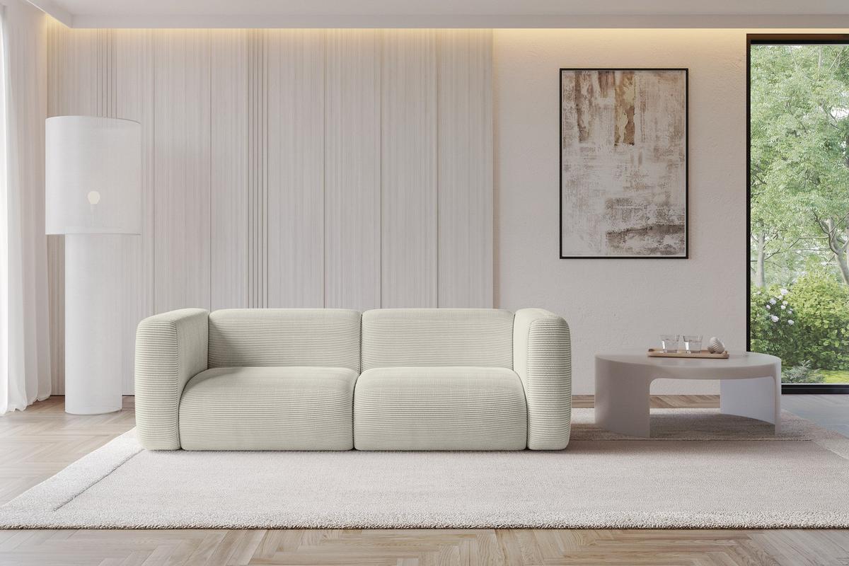 MODULARES Sofa 2-SITZER MIRA-S1 228x89x70 Creme cm Cord - Ecru/Creme, Holzwerkstoff/Kunststoff (228/70/89cm) - ALTDECOR