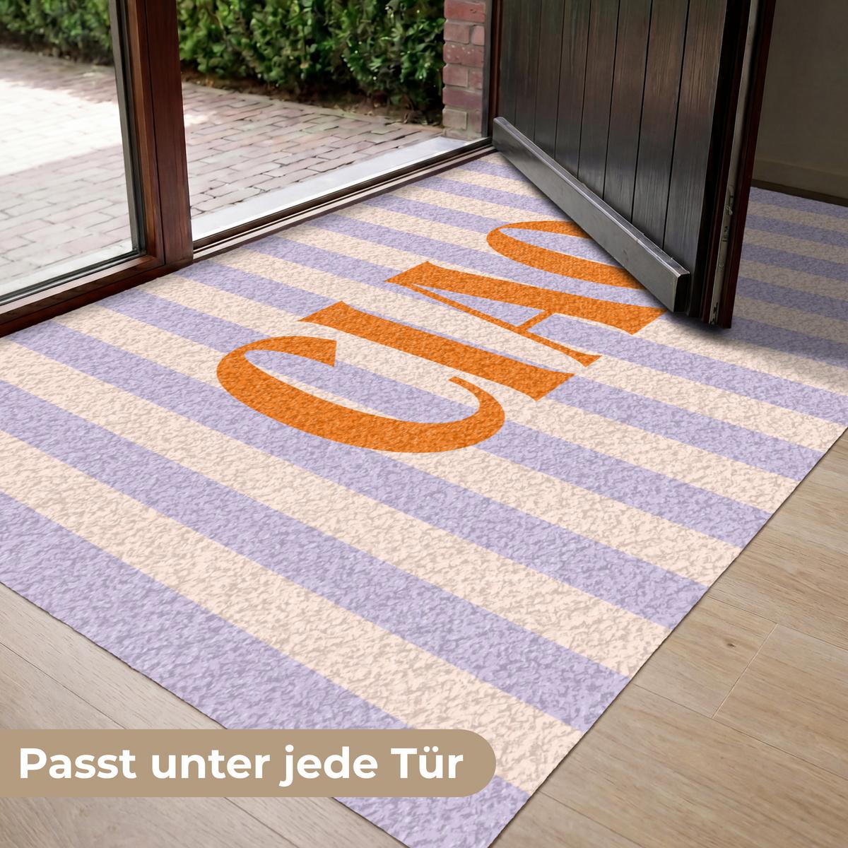 FUSSMATTE Ciao - Zitat - Pastell - Streifen Schmutzfangmatte 150x90 cm - Flieder, Kunststoff (150/0.4cm) - MuchoWow