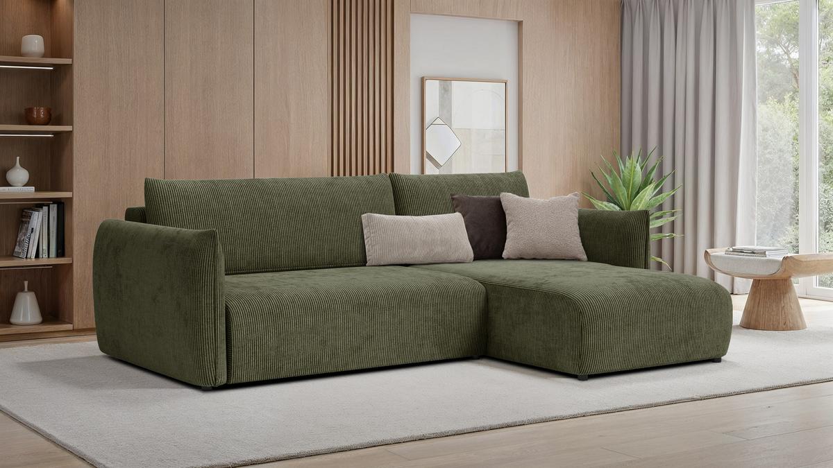 ECKSOFA TAUER 3-Sitzer links, olive - Schwarz/Grün, Holz/Textil (248/173cm) - Wozimo