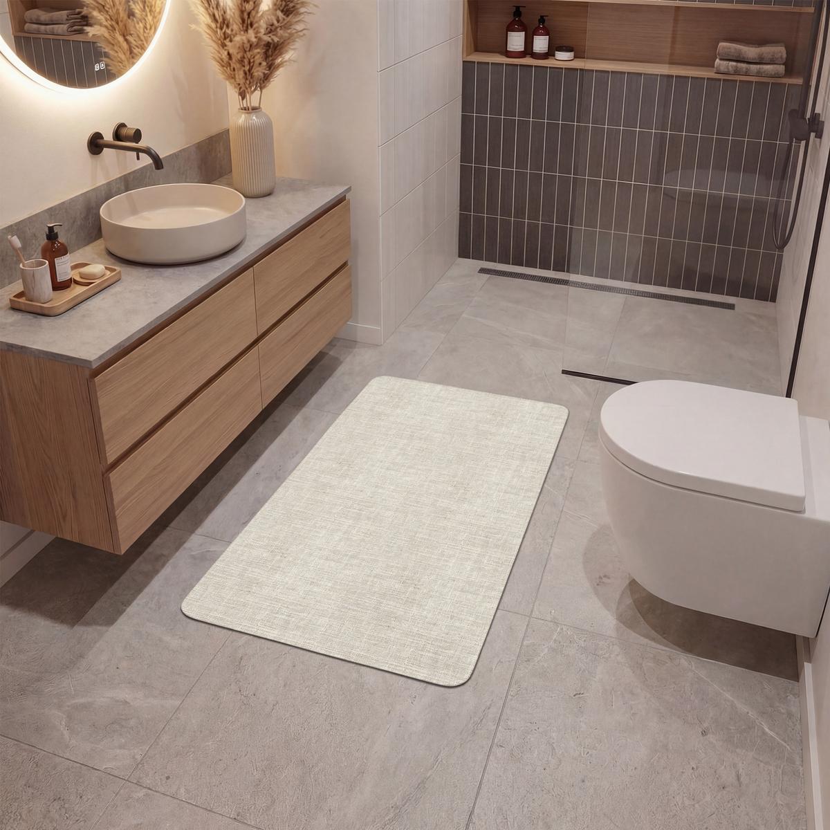BADEMATTE Leinen - Textur - Beige 60x90 cm - Beige, Textil (60/90cm) - OnlyWow