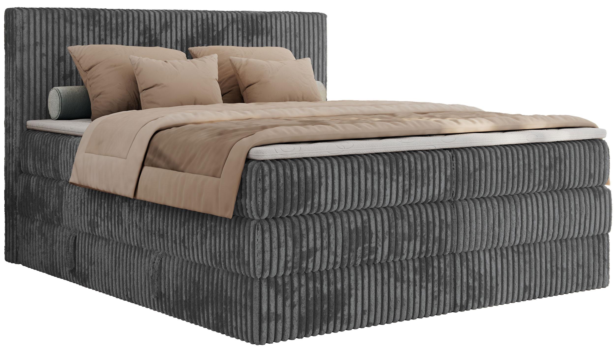 BOXSPRINGBETT TILIANO KING - 200/200 - Grau Cord - H4 - Grau, Holz/Textil (200/200cm) - MKS