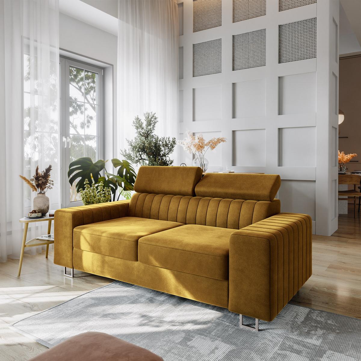 BETTSOFA SOLAN Gelb Velours-Stoff mit Schlaffunktion - Gelb, Holz/Textil (194/88/90cm) - MASSENO