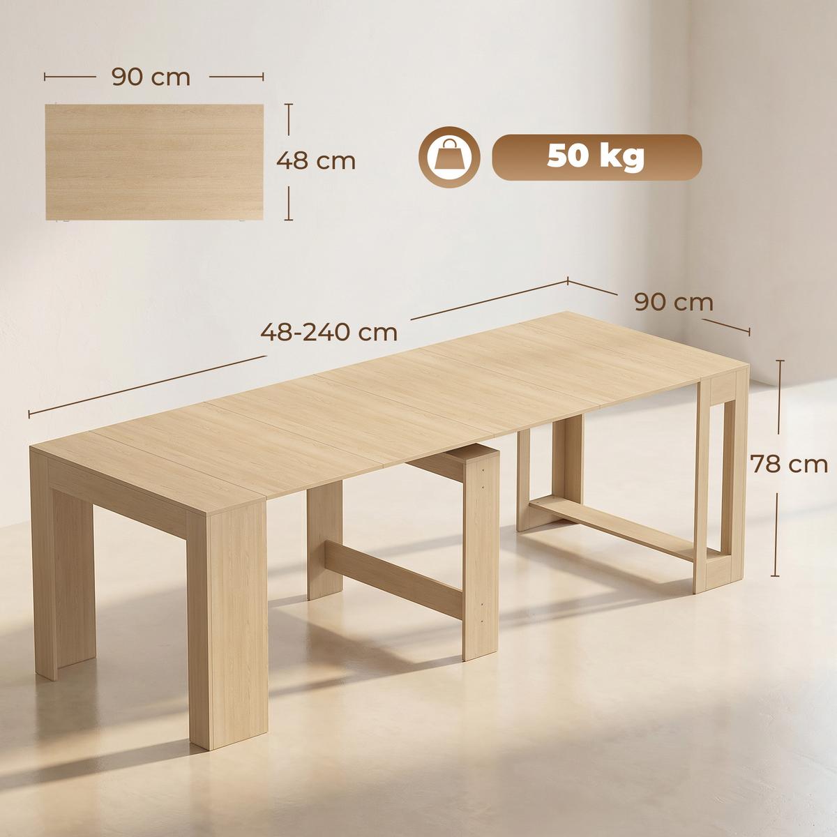 AUSZIEHBARER-ESSTISCH Spanplatte Stahl Braun - Hellbraun, Holzwerkstoff (240/90/78cm) - HOMCOM