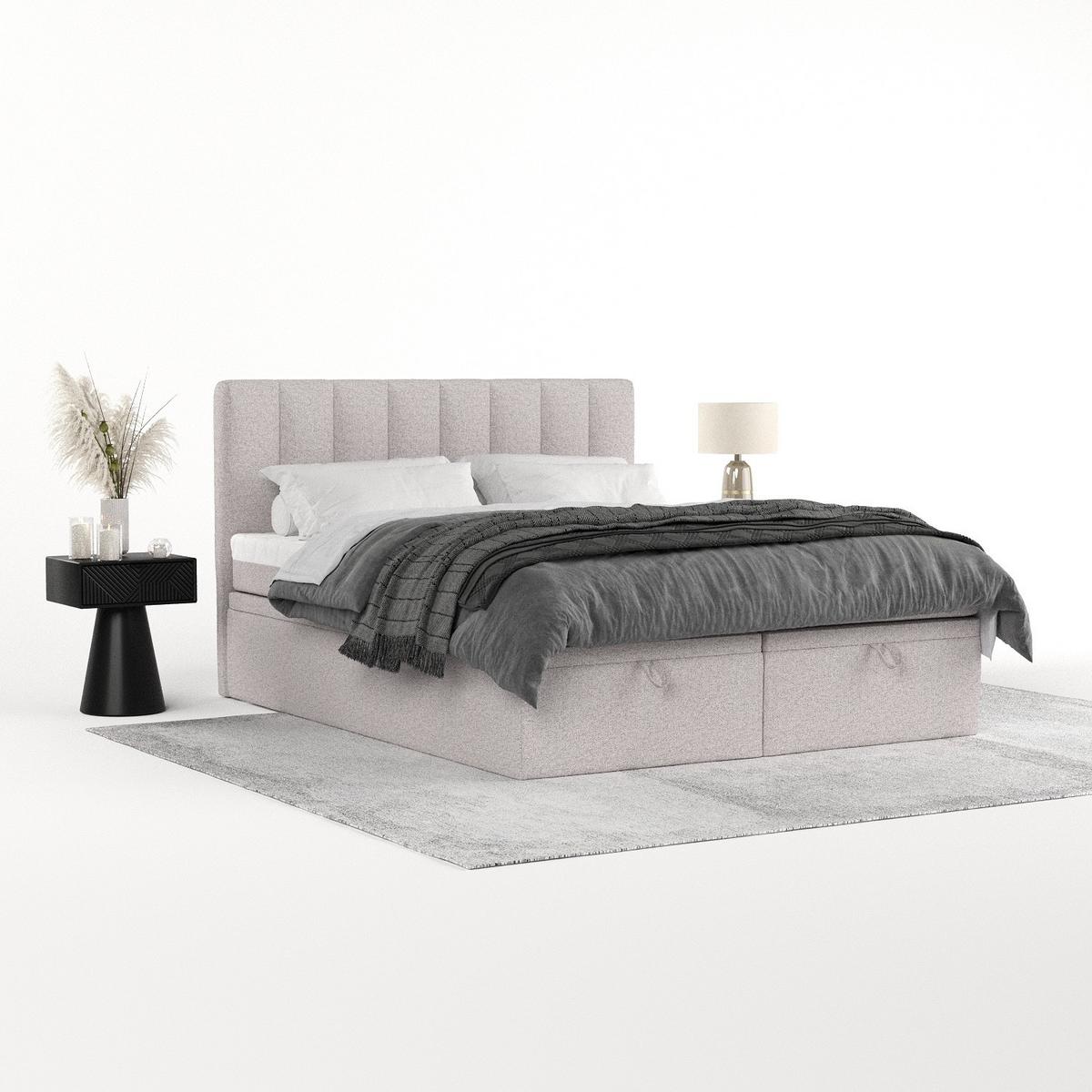 BOXBETT Lume 180/200 cm Beige im Riva Stoff - Beige/Schwarz, Holz/Holzwerkstoff (180/200cm) - AltaBeds