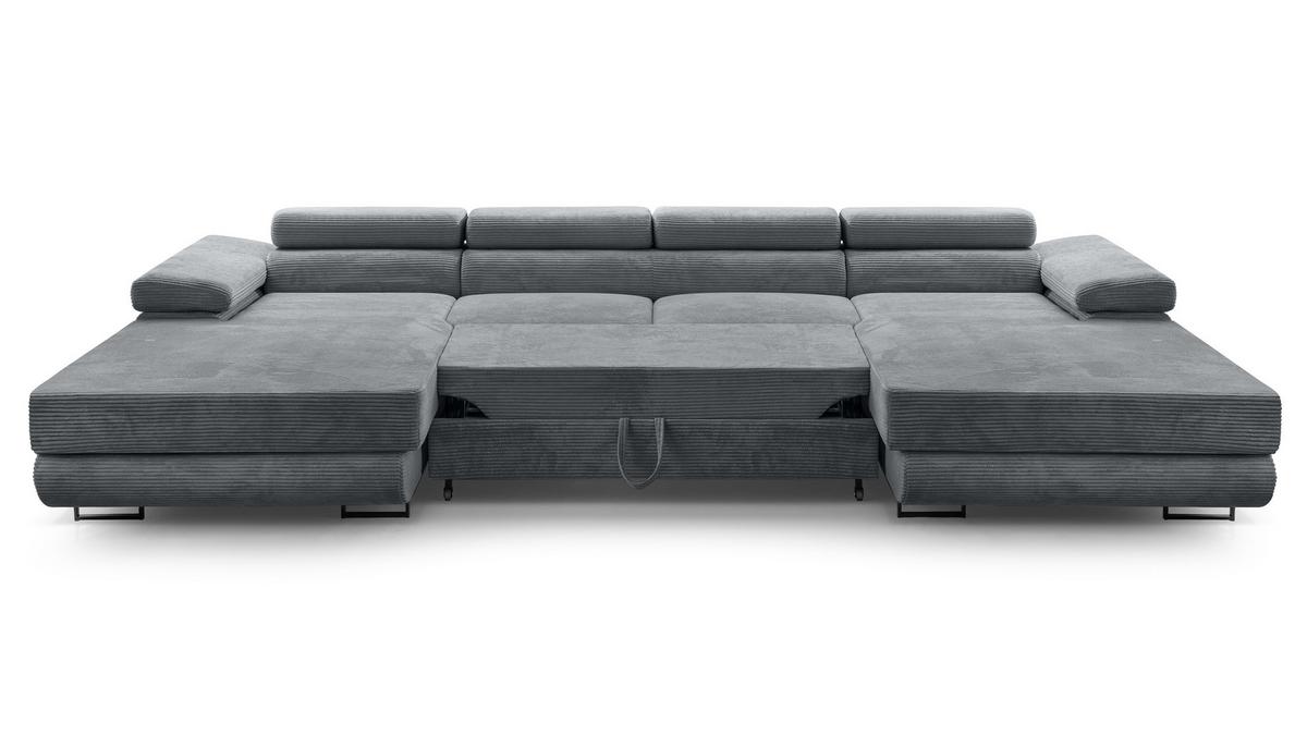 WOHNLANDSCHAFT Arborio Dunkelgrau 352/202/90 cm mit Schlaffunktion - Dunkelgrau/Schwarz, Textil/Metall (352/90/202cm) - AX Living