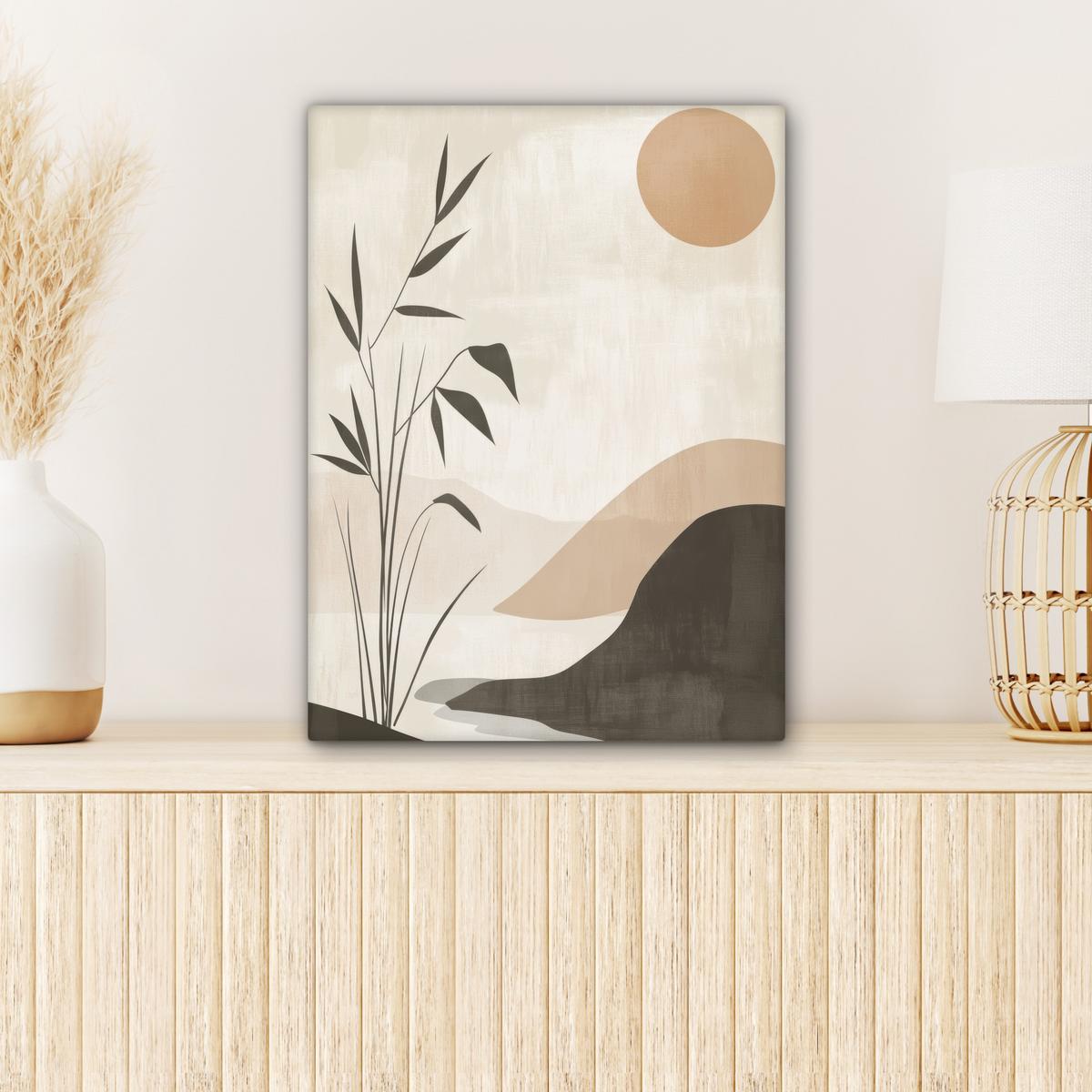 LEINWANDBILD Japandi - Landschaft - Beige Room Decor 30x40 cm - Cognac, Textil (30/40cm) - MuchoWow