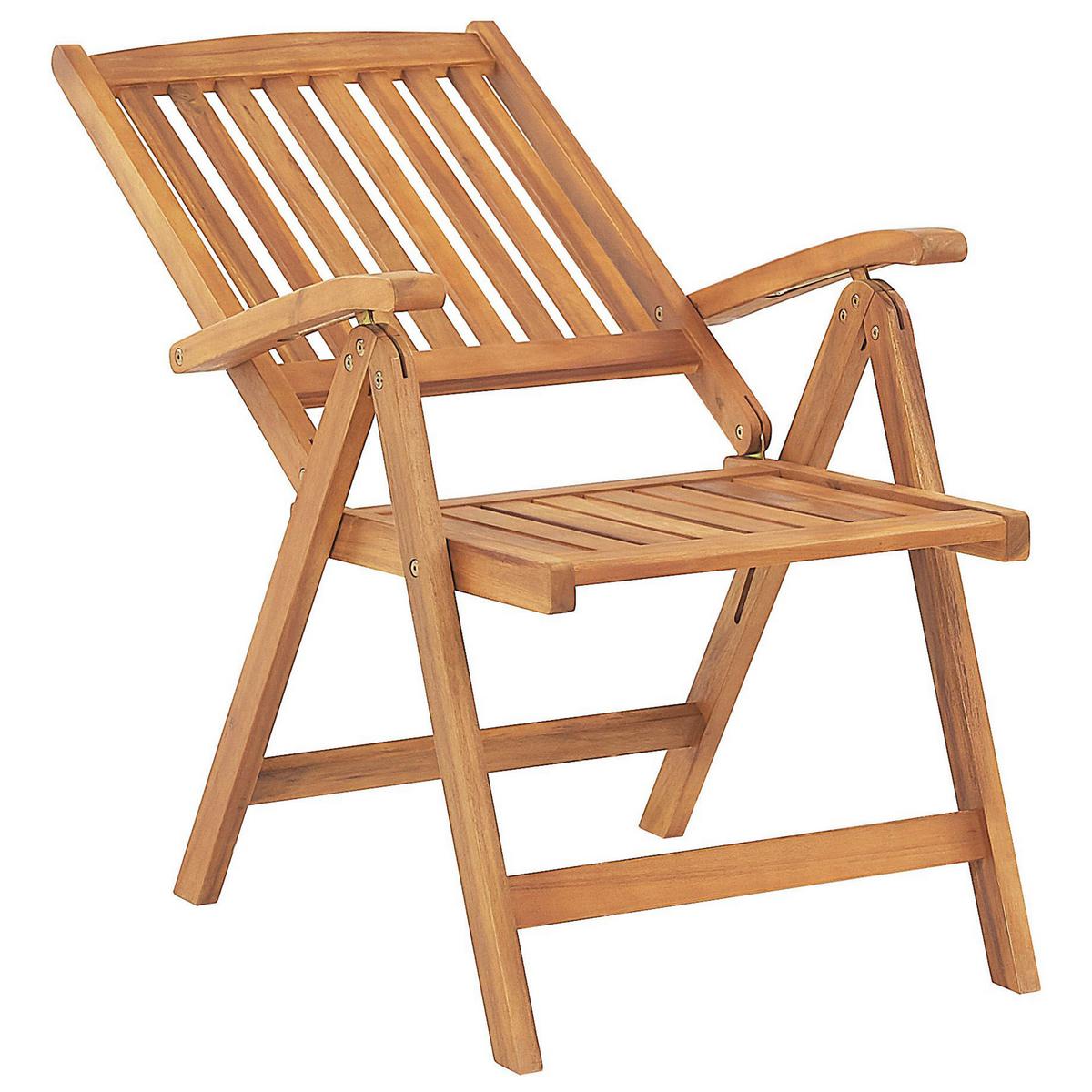 GARTENSTUHL 6er-Set Akazienholz hellbraun Auflagen cremeweiß Java - Hellbraun/Creme, Holz (54/105/69cm) - Beliani