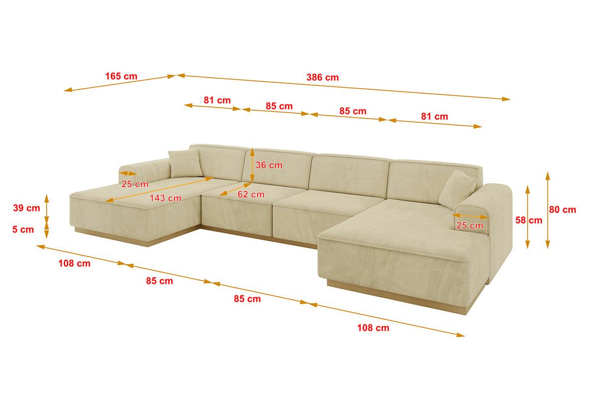 WOHNLANDSCHAFT IREA-U2-v2 - 386x165x80 cm Beige - Taupe, Holzwerkstoff/Textil (386/80/165cm) - ALTDECOR