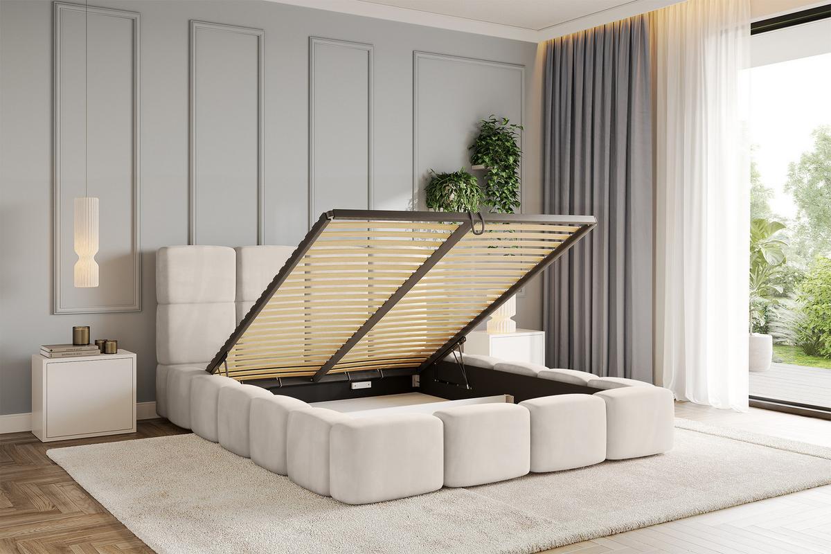 POLSTERBETT mit Bettkasten und Lattenrost, Bett mit Kopfteil, Boxbett ohne Matratze, Doppelbett mit Stauraum - NATA 120x200 Beige - Beige, Holzwerkstoff/Textil (120/200cm) - ALTDECOR