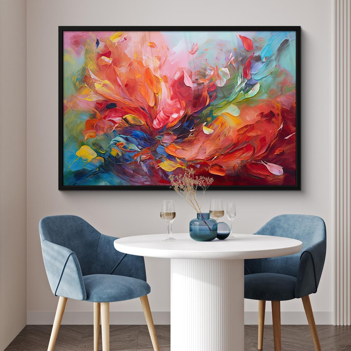 POSTER MIT RAHMENGERAHMTES BILD Ölgemälde - Kunst - Abstrakt - Farbenfroh 120x80 cm - Altrosa, Papier (120/80cm) - MuchoWow