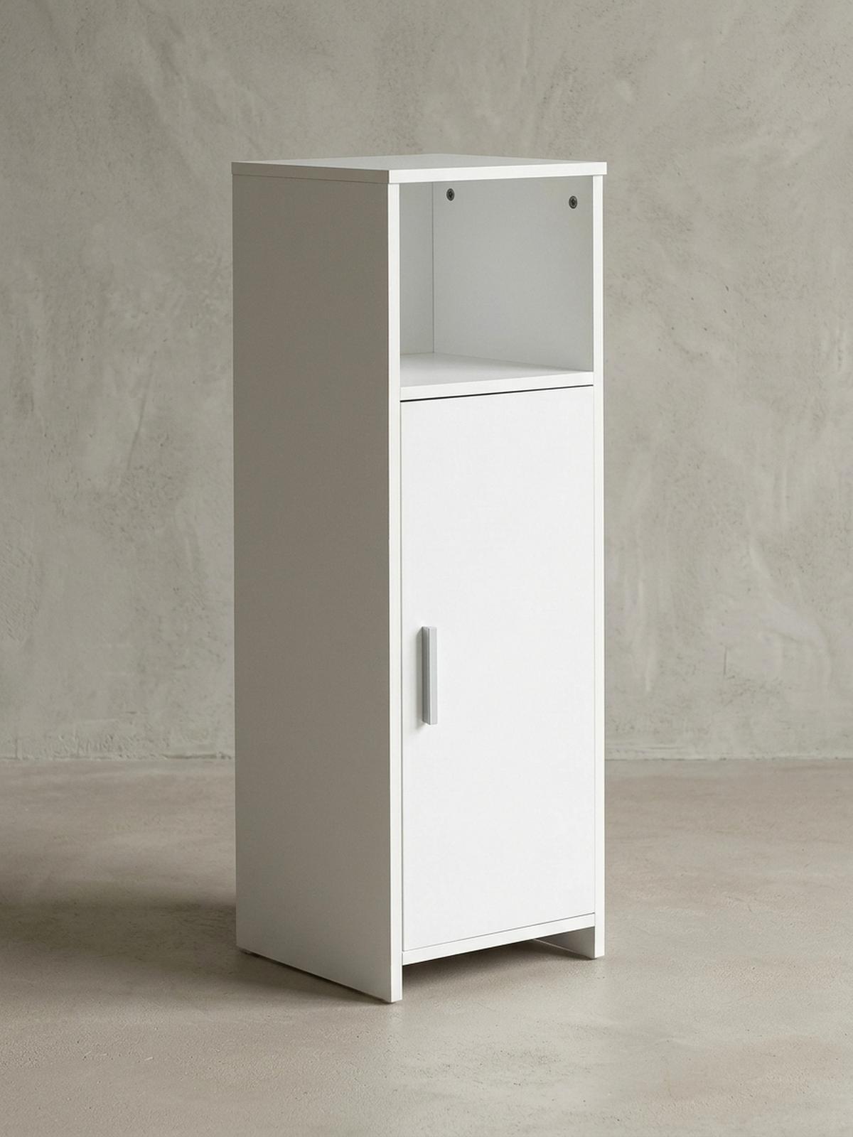 BADSCHRANK Weiß 30x95,5x30 cm aus Melamin mit kratzfester Oberfläche - Schwarz/Weiß, Holz/Metall (30/96/30cm) - KADIMA DESIGN