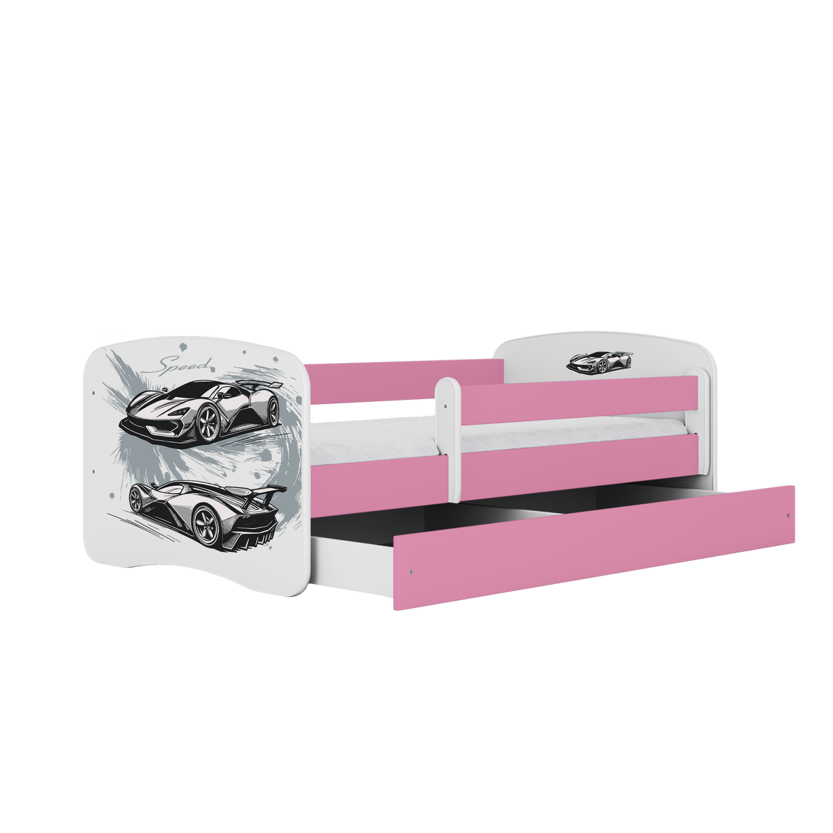 KINDERBETT Sportwagen mit Schublade 140/70 80/61/144 - Rosa, Holzwerkstoff (70/140cm) - RAUMHIRSCH FURNITURE