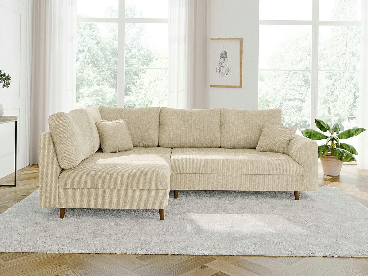 ECKSOFA inkl. Hocker Sigurd Beige Chenille - Ottomane Links - Beige/Braun, Holz/Textil (231/161cm) - S-Style Möbel
