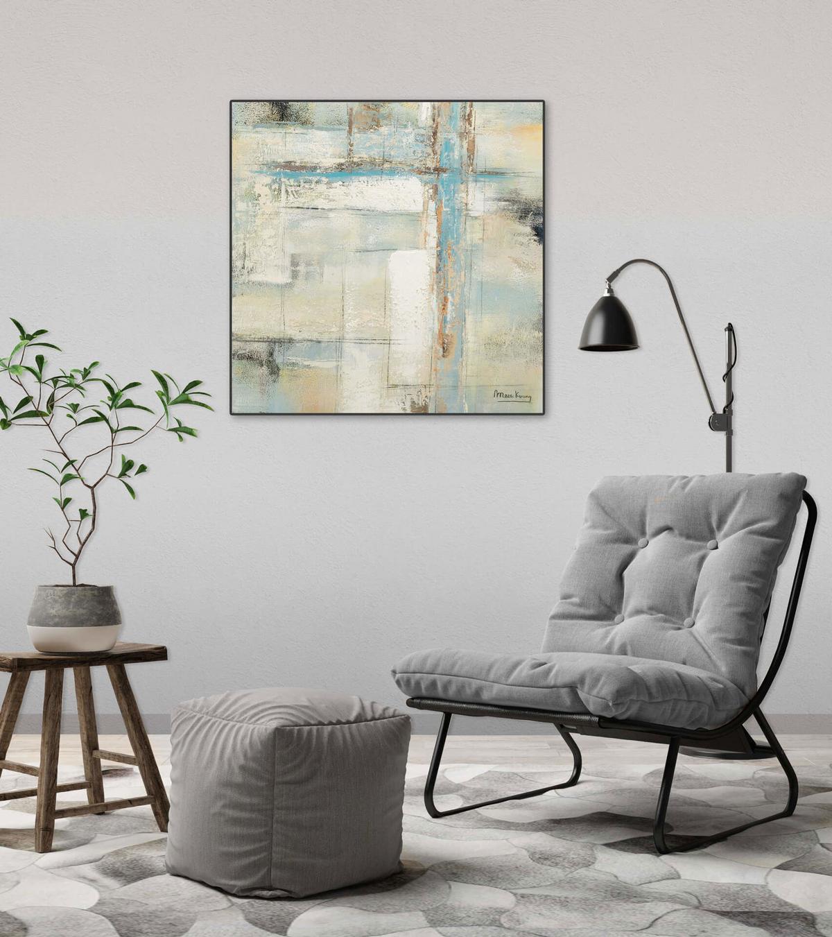 ACRYLBILD HANDGEMALT 60/60 cm - Blau/Beige, Holz/Textil (60/60cm) - KUNSTLOFT