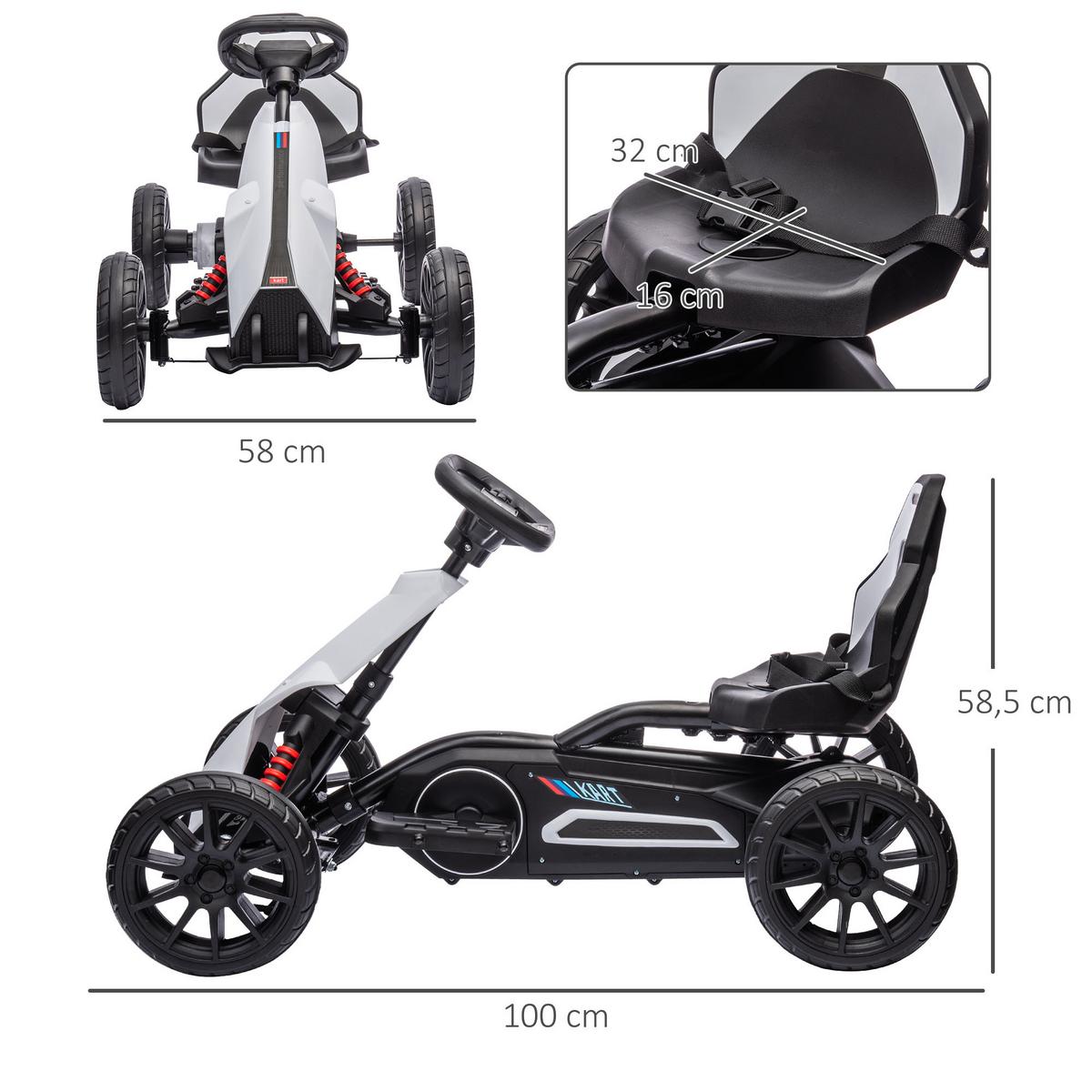 KINDER Elektro Gokart 12 V 3-5km/h Go Kart mit 2-Fach verstellbarem Modus - Weiß, Kunststoff (100/58/58.5cm) - HOMCOM