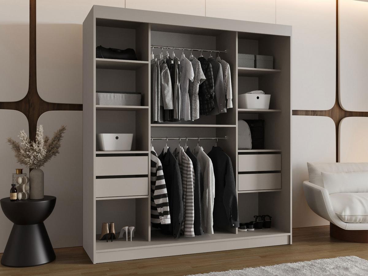 SCHWEBETÜRENSCHRANK Bahrajn 180 mit Schubladen - Silberfarben/Schwarz, Holzwerkstoff/Kunststoff (180/200/62cm) - MIRJAN24