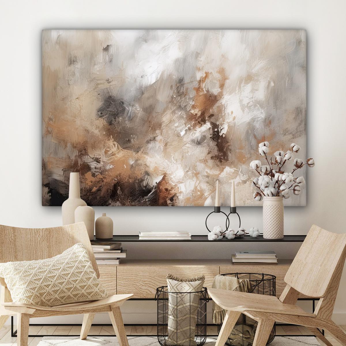 LEINWANDBILD Farbe - Abstrakt - Beige - Kunst Groß 140x90 cm - Greige, Textil (140/90cm) - MuchoWow