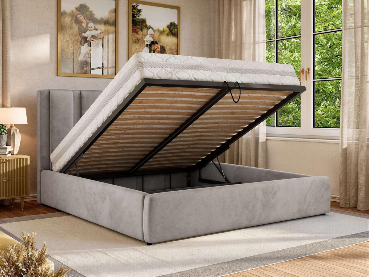 POLSTERBETT SAVINO CLASSIC 160/200 - Hellgrau Velvet - Multipocket-Matratze - Hellgrau, Textil (160/200cm) - MKS