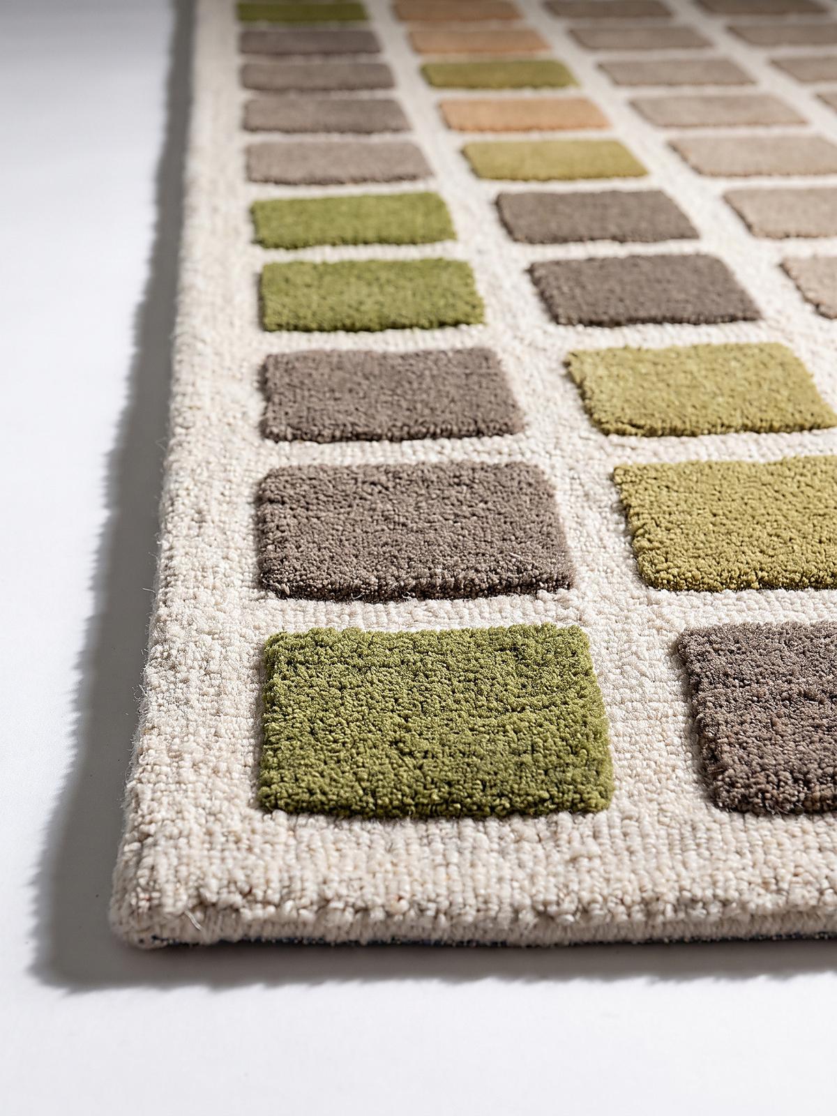 WOLLTEPPICH handgetuftet HAMPS, Quadratraster, Erdtöne-Grün, 200 x 290 cm - Grün, Textil (200/290cm) - KADIMA DESIGN
