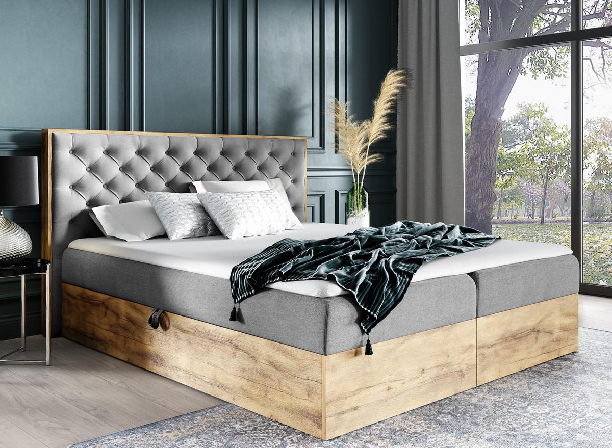 BOXBETT Clavio 180/200 cm in Stahlgrau – mit Bettkasten und Topper - Schwarz/Grau, Holz/Holzwerkstoff (180/200cm) - AX Living