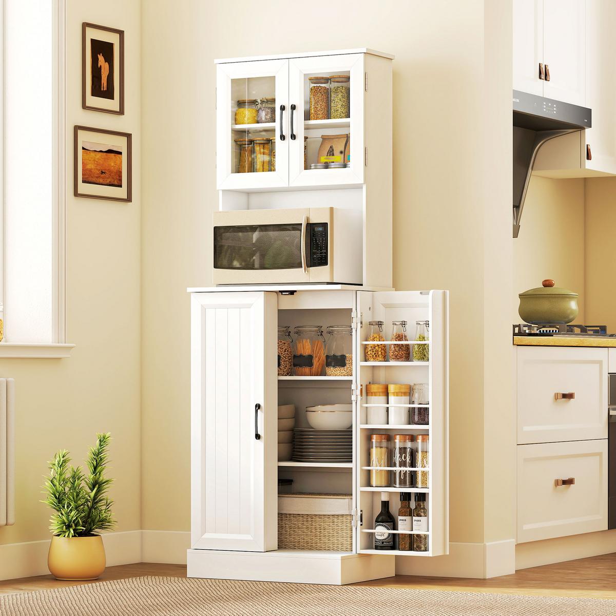 KÜCHENSCHRANK Buffetschrank mit 4 Türen Arbeitsplatte 60 x 39,5 x 180 cm Weiß - Schwarz/Weiß, Holzwerkstoff/Metall (39.5/180/60cm) - HOMCOM
