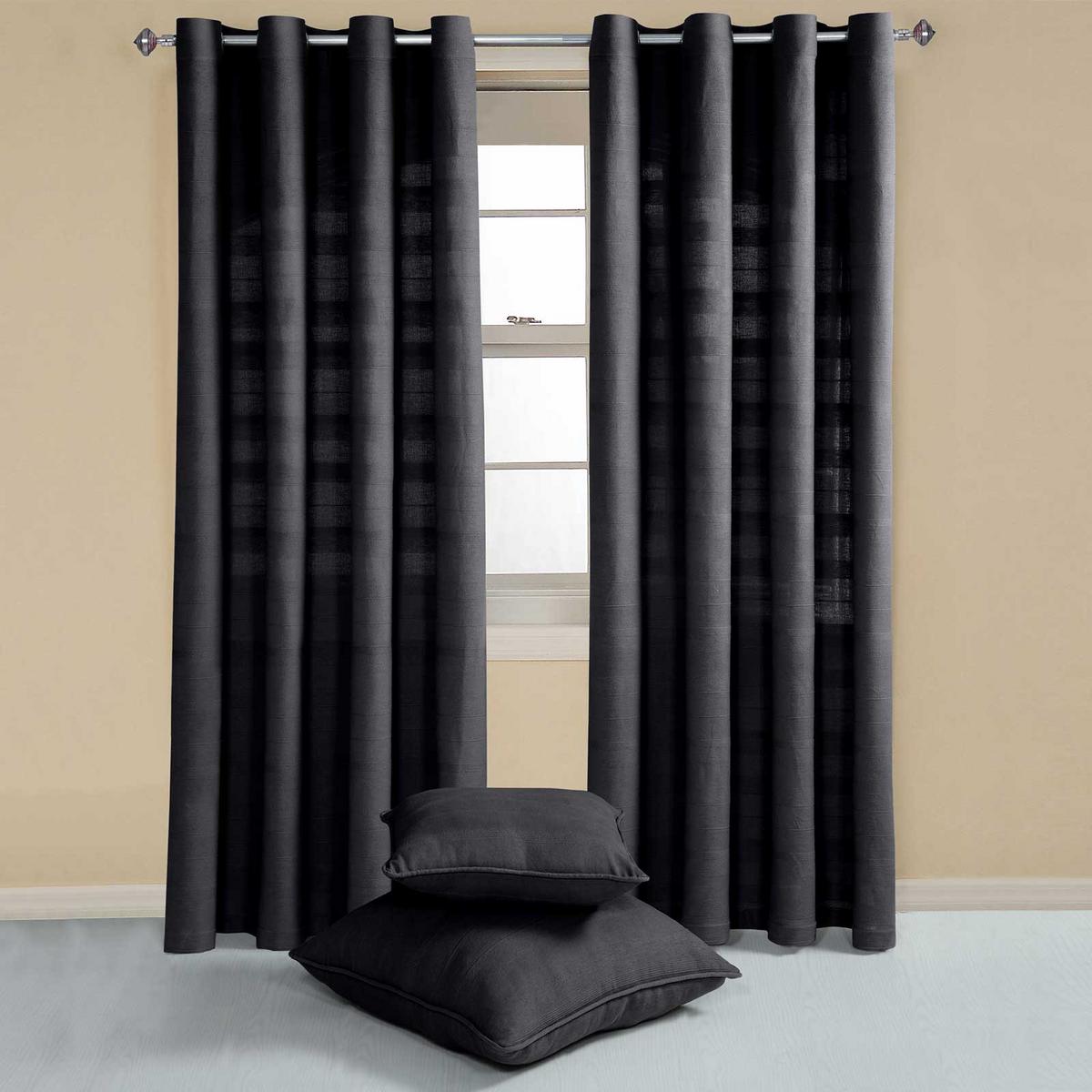 ÖSENVORHANG Rajput blickdicht 2er-Set, 137/137 cm - Schwarz, Textil (137/137cm) - Homescapes