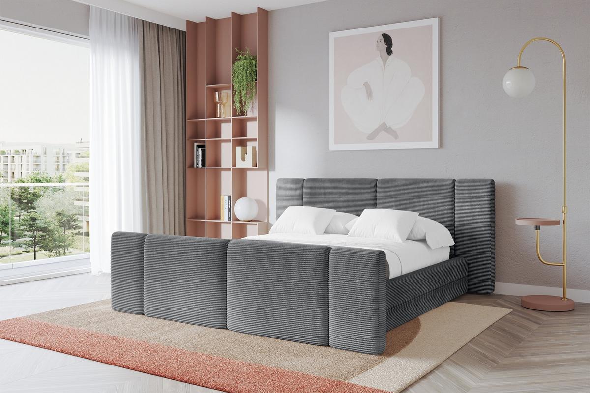 POLSTERBETT mit Bettkasten, Fußteil und Lattenrost, Bett mit Matratze H3/H4 - TEVO-Z 140x200 Dunkelgrau - Graphitfarben, Holzwerkstoff/Textil (140/200cm) - ALTDECOR