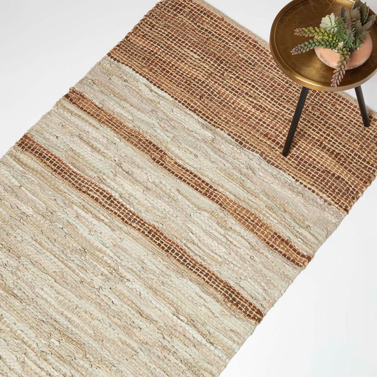 FLICKENTEPPICH aus Recycling-Leder 90/150 cm - Braun, Leder (90/150cm) - Homescapes