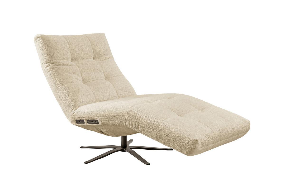 RELAXLIEGE LETICIA Beige Flachgewebe Relaxfunktion, Drehbar (360°) - Beige/Schwarz, Textil/Metall (82/115/156cm) - KAWOLA