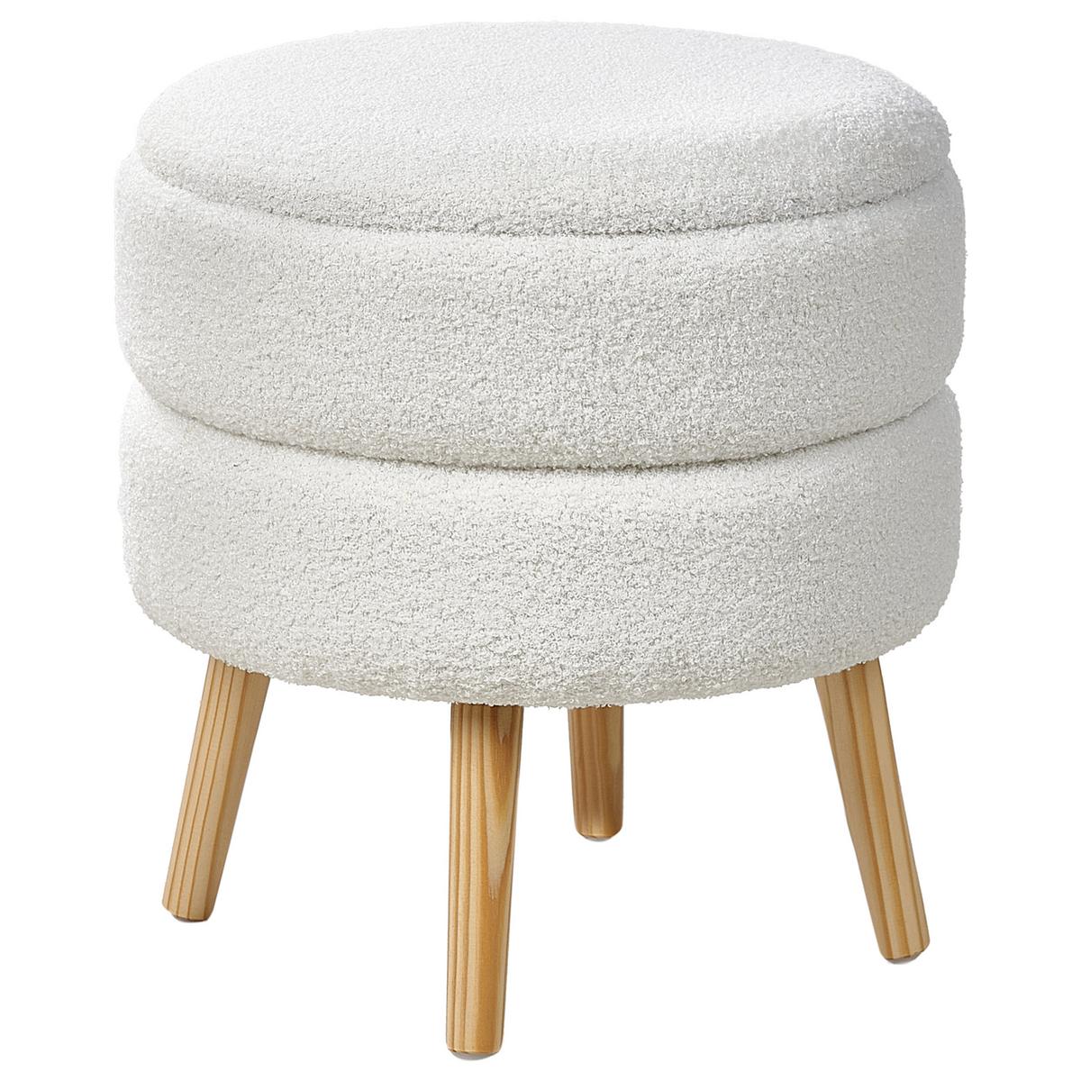 HOCKER Weiß Okaton - Weiß/Braun, Textil (44/48/44cm) - Beliani