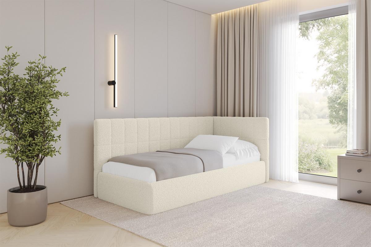 EINZELLBETT Jugendbett mit Bettkasten, Links - TULY 90x200 Beige - Champagner, Holzwerkstoff/Textil (90/200cm) - ALTDECOR