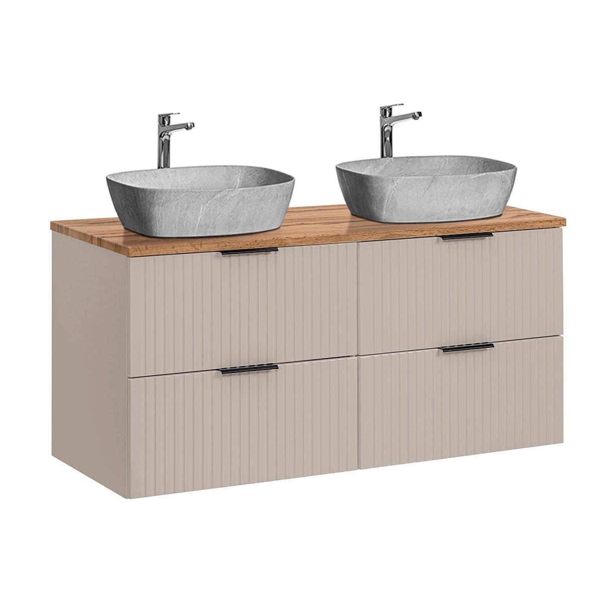 BADMÖBEL 120.8cm Adriel 2er-Set Kaschmir, Holz und Stein - Beige, Holzwerkstoff (120.8/59/46cm) - Petits-meubles