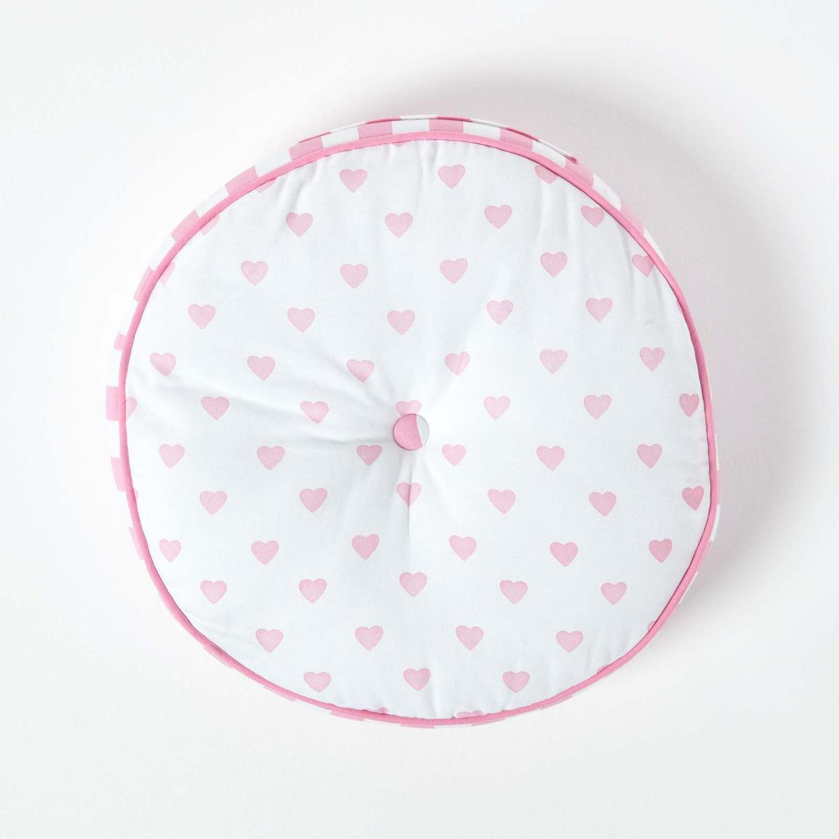 BODENKISSEN rund, Herzen & Streifen – rosa-weiß, Ø 43/7 cm - Weiß, Textil (43/43/7cm) - Homescapes