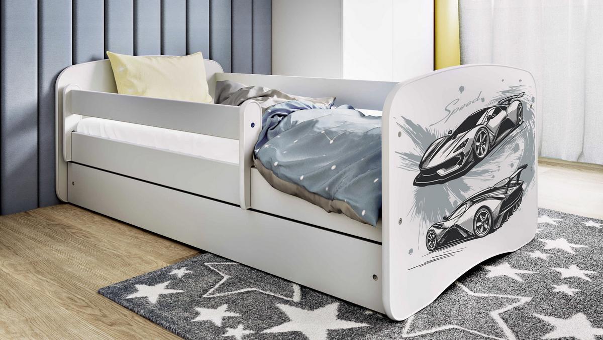 KINDERBETT Sportwagen mit Schublade 140/70 80/61/144 - Weiß, Holzwerkstoff (70/140cm) - RAUMHIRSCH FURNITURE
