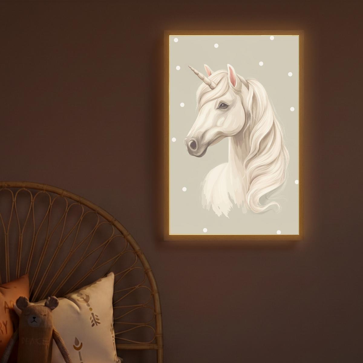 NACHTTISCHLAMPE MIT AKKU Einhorn - Weiß - Punkte 40x60 cm - Taupe, Holzwerkstoff (8/40/60cm) - OnlyWow