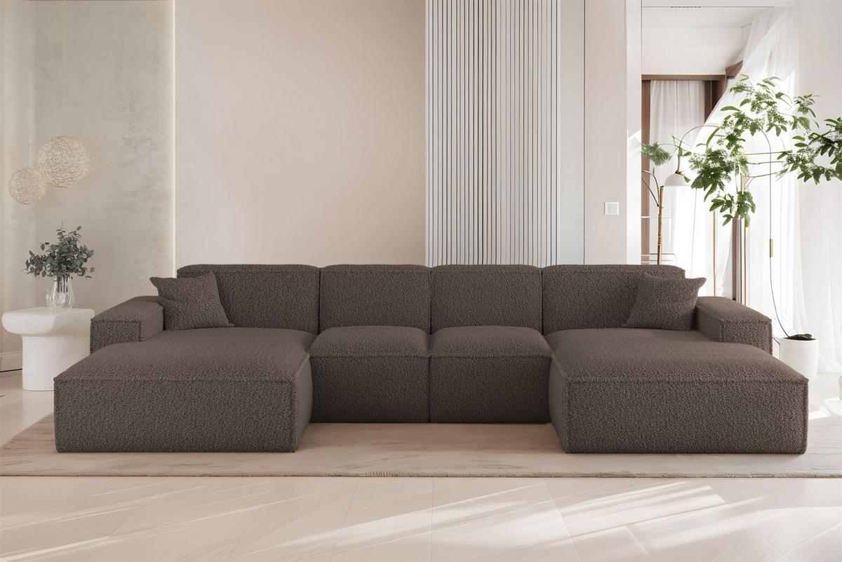 WOHNLANDSCHAFT Celes Premium Xs Sven - Braun, Holzwerkstoff/Textil (342/73/165cm) - Fun Möbel