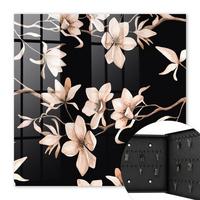 SCHLÜSSELBOX Schwarz 30x30 cm- Türöffnung nach rechts - Cremefarbene Blüten - Schwarz, Metall (30/30/5cm) - TULUP