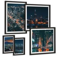BILDER SET 5er Set - 50x50 cm & 20x30 cm & 40x60 cm Schwarzer Rahmen - Bergpanorama der Stadt bei Nacht - Schwarz, Kunststoff (40/60cm) - TULUP
