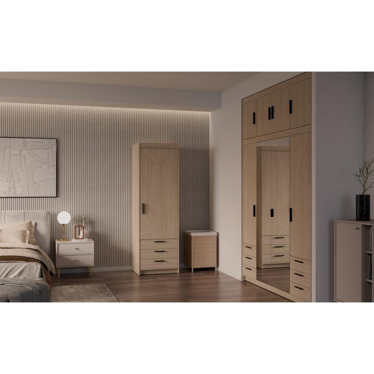 DREHTÜRENSCHRANK Elena mit 1 Tür und 3 Schubladen, Eiche Geölt - Eichefarben, Holzwerkstoff (60/190/53cm) - Beautysofa