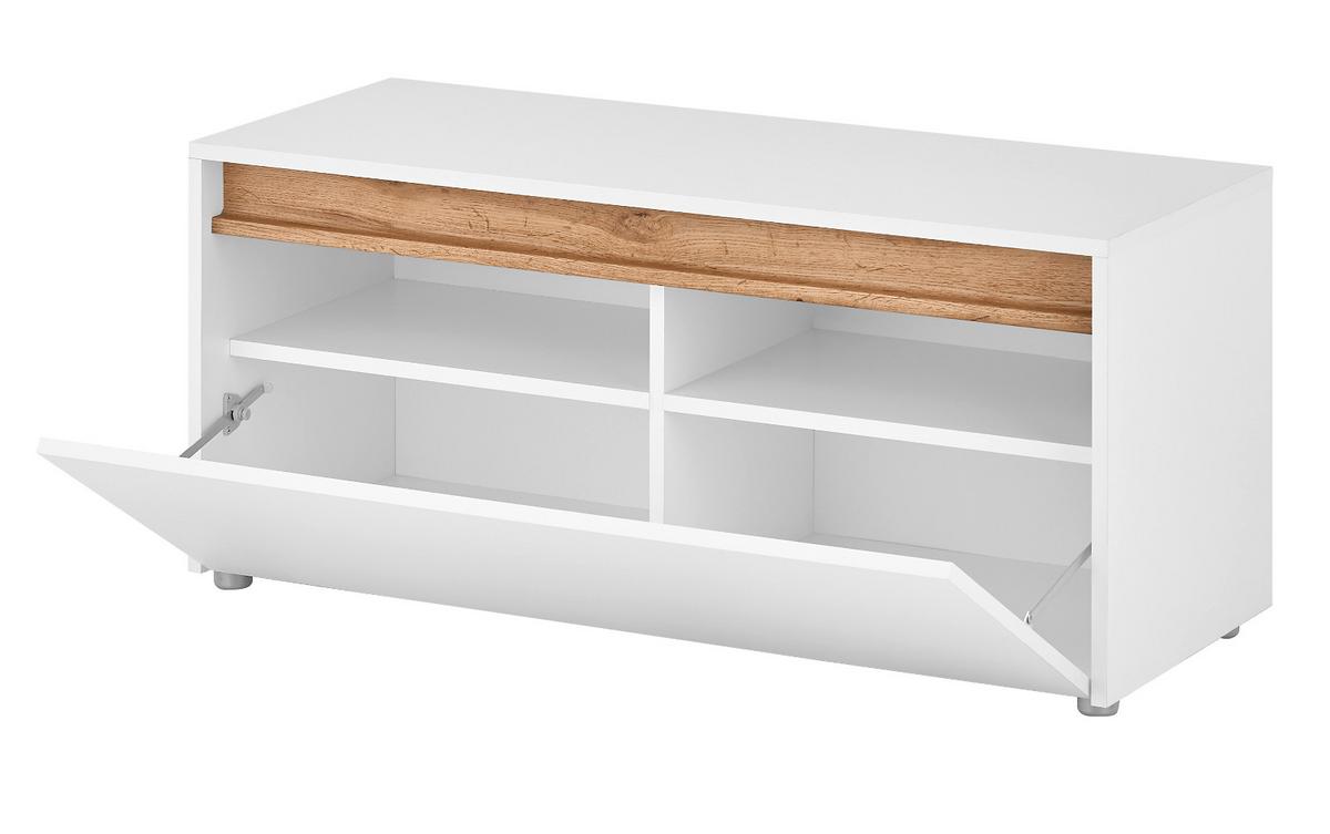 GARDEROBENBANK weiß, Eiche Wotan 100 cm, Sitzbank mit Stauraum - Eiche Wotan/Silberfarben, Holzwerkstoff/Kunststoff (100/45/40cm) - Furn.Design