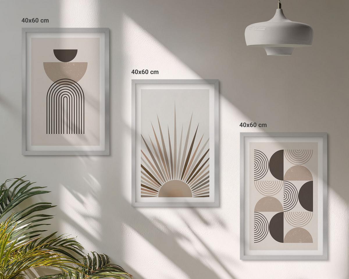 BILDER SET 3er Set - 40x60 cm Silberner Rahmen - Abstrakte Formen beige braun - Silberfarben, Kunststoff (40/60cm) - TULUP