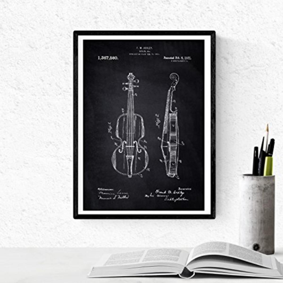 POSTER Set mit 4 Schwarz Orchester Instrumenten Patenten A4 Schwarzer Rahmen - Schwarz, Papier (29.7/3cm) - Nacnic